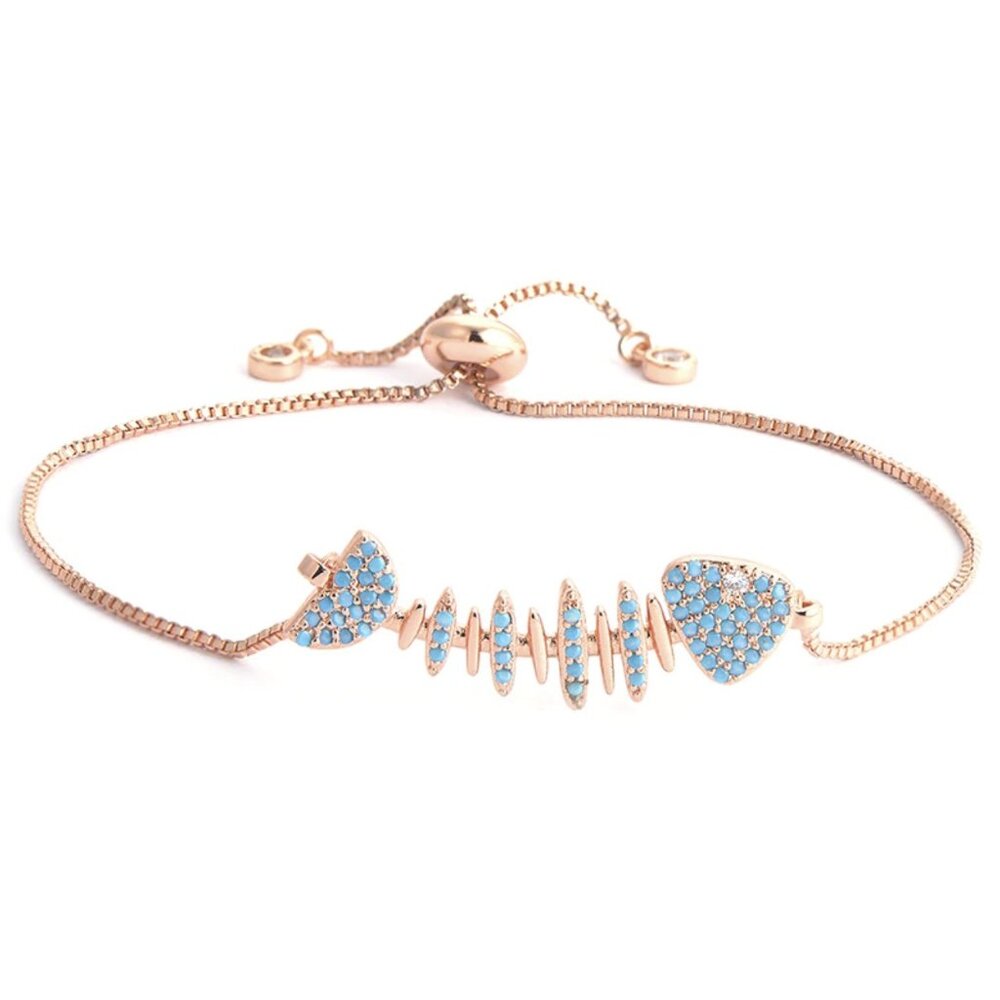 Fishbone Turquoise Stone Rose Gold Bracelet